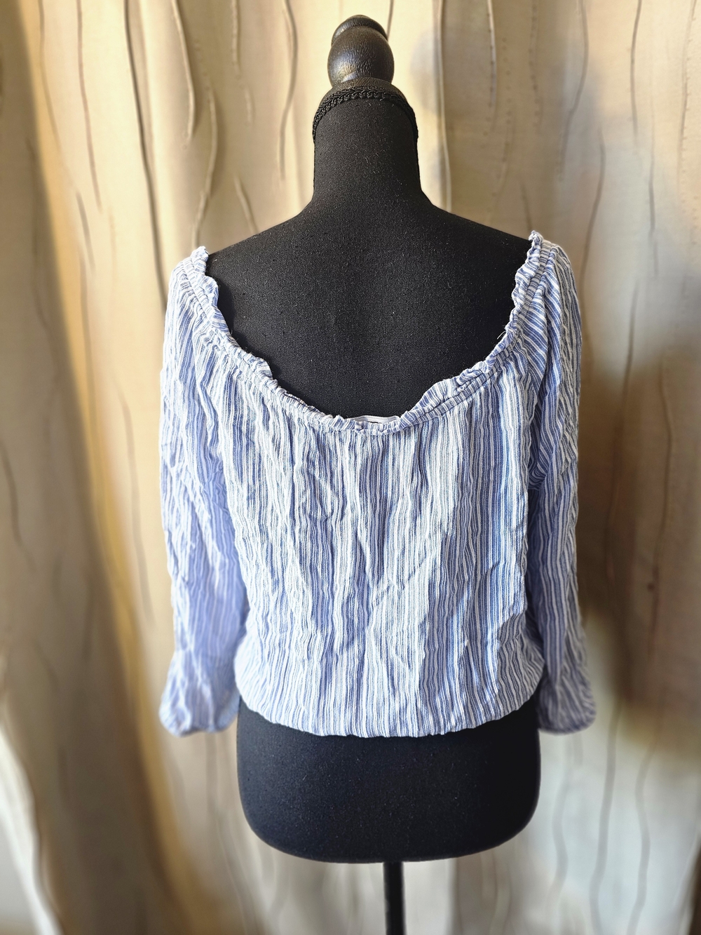 BE COOL Light Blue Striped Off-Shoulder Peasant Top - Picture 2 of 2